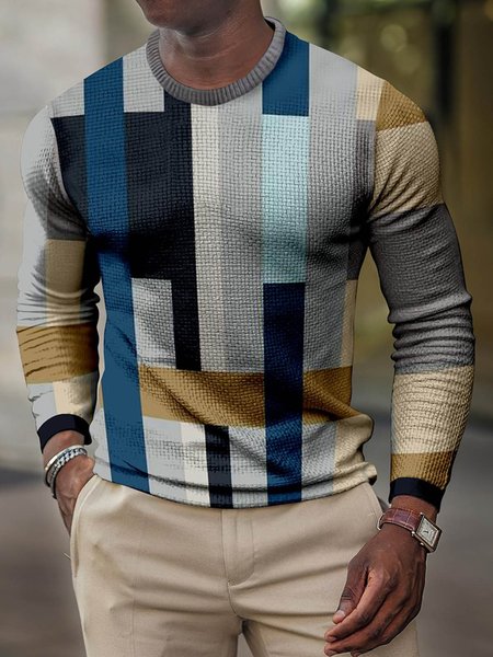 Men's Color Striped Pattern Sweater, As picture, Sweater