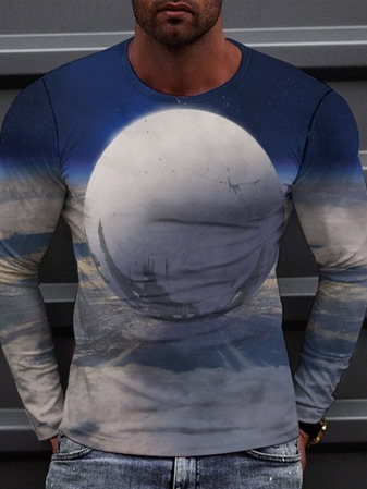 Casual round neck sci-fi anti-gravity building planet sky print pullover men's T-shirt, Blue, T-shirt
Casual round neck sci-fi anti-gravity building planet sky print pullover men's T-shirt, Blue, T-shirt