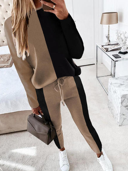 Contrasting color casual loose go out home top and bottom suit, Coffee, Suit Set
Contrasting color casual loose go out home top and bottom suit, Coffee, Suit Set
