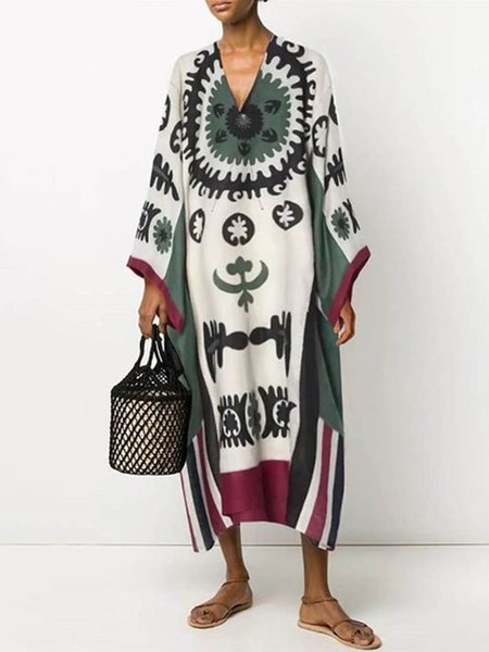 Abstract V Neck Oversize Midi Dress, As picture, Maxi Dresses