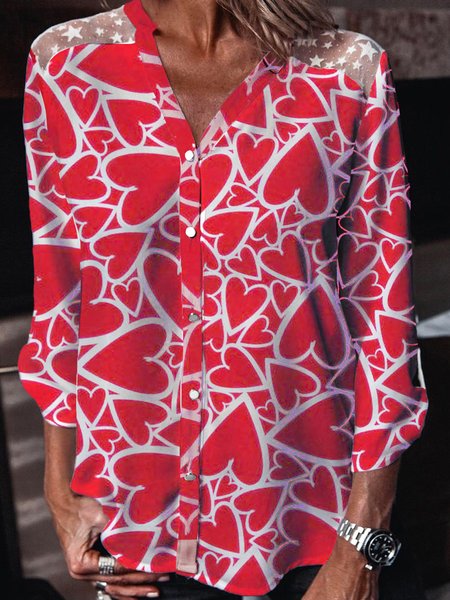 Heart Loosen Shirts & Tops, Red, Blouses & Shirts