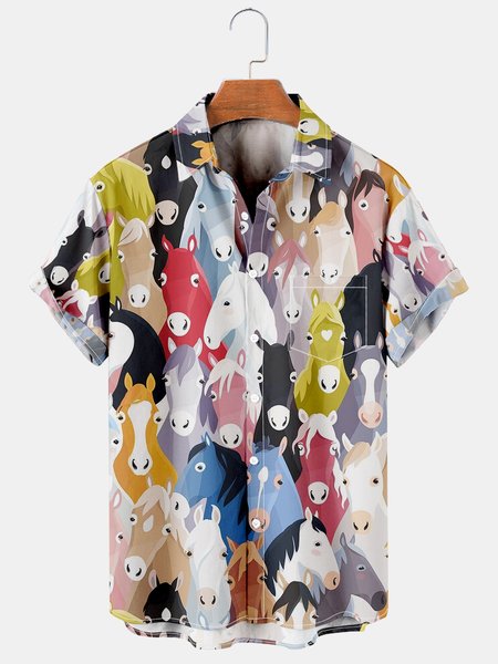 Men's Animal Horse Hawaiian Shirt, As picture, Short Sleeves Shirts