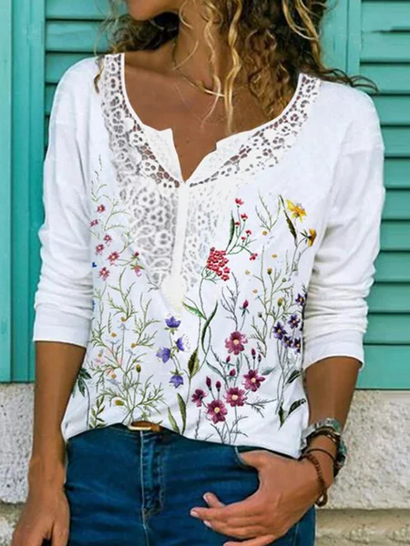 Regular Fit Cotton Blends V Neck Floral Vacation Shirts & Tops, White, T-Shirts
Regular Fit Cotton Blends V Neck Floral Vacation Shirts & Tops, White, T-Shirts