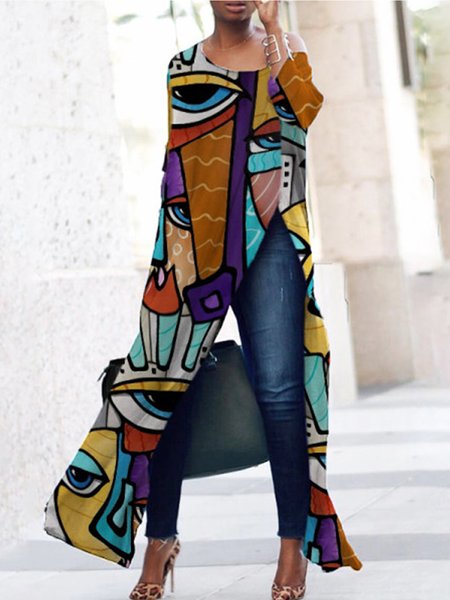 Casual Long Sleeve Crew Neck Loosen Top, Multicolor, Blouses and Shirts