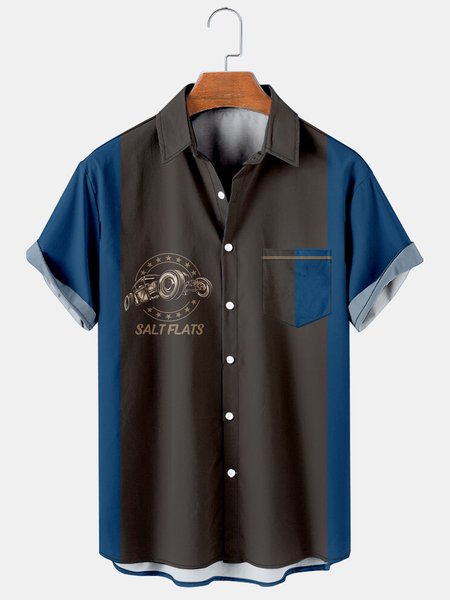 Mens Racing Print Casual Breathable Hawaiian Short Sleeved Shirt, Blue, Men's Floral shirt