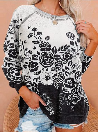 Crew Neck Cotton Blends Floral Sweatshirt, Black-white, Sweatshirts & Hoodies
Crew Neck Cotton Blends Floral Sweatshirt, Black-white, Sweatshirts & Hoodies