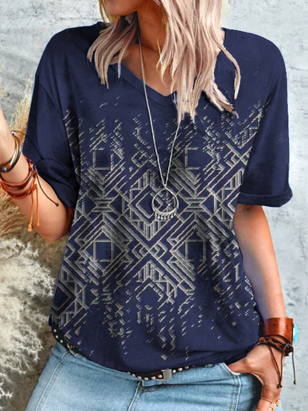 Tribal Cotton Blends Shirts & Tops, Blue, T-Shirts