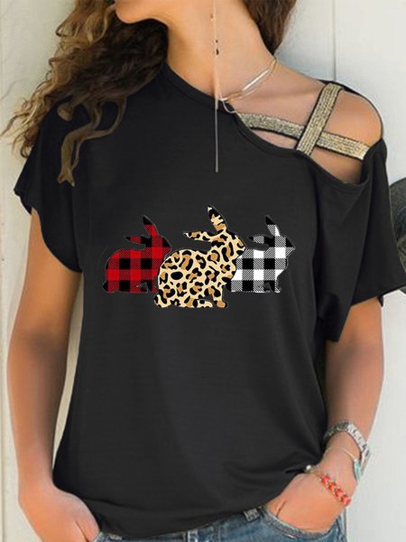 Plaid leopard print rabbit stitching glittering shoulder strap off-the-shoulder casual spring and comfortable design ladies blouse, Black, T-Shirts
Plaid leopard print rabbit stitching glittering shoulder strap off-the-shoulder casual spring and comfortable design ladies blouse, Black, T-Shirts