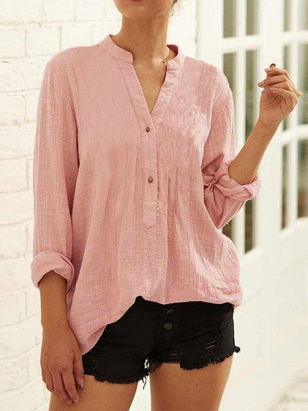Linen Cotton Blends Casual Notched Solid Shirts & Tops, Pink, Long sleeve tops
Linen Cotton Blends Casual Notched Solid Shirts & Tops, Pink, Long sleeve tops