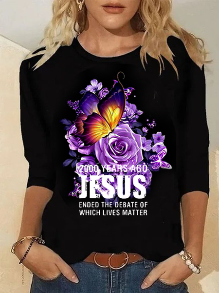 JESUS Floral butterfly T-shirt Crew Neck Letter Shirts & Tops, Black, Long sleeve tops
JESUS Floral butterfly T-shirt Crew Neck Letter Shirts & Tops, Black, Long sleeve tops