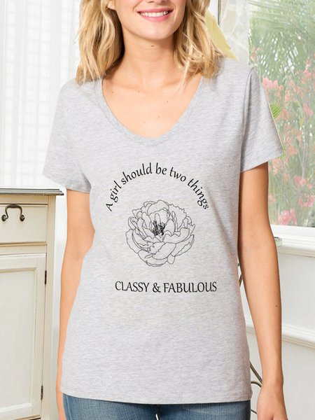 Floral Letter Print T-Shirt Casual V-Neck Short Sleeve Top Women, Gray, T-Shirts
Floral Letter Print T-Shirt Casual V-Neck Short Sleeve Top Women, Gray, T-Shirts