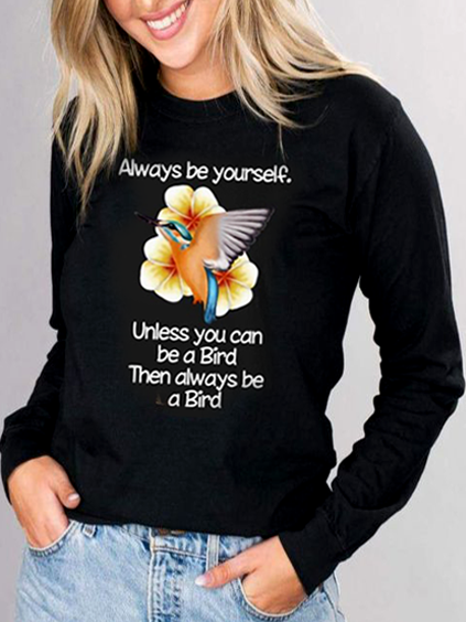 Floral Hummingbird Letter T-shirt Casual Shirts & Tops, Black, Long sleeve tops
Floral Hummingbird Letter T-shirt Casual Shirts & Tops, Black, Long sleeve tops