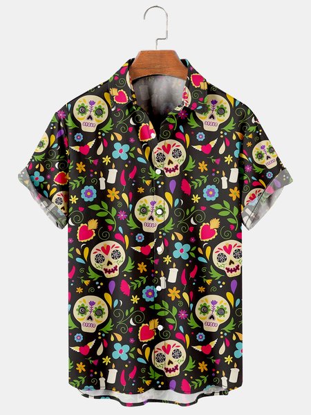 Mens Funky Skull Print Casual Breathable Short Sleeve Hawaiian Shirts, Black, Men's Floral shirt
Mens Funky Skull Print Casual Breathable Short Sleeve Hawaiian Shirts, Black, Men's Floral shirt