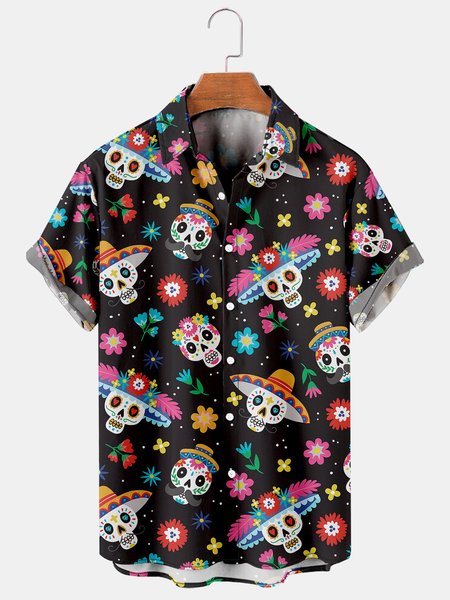 Mens Funky Skull Print Casual Breathable Short Sleeve Hawaiian Shirts, Black, Men's Floral shirt
Mens Funky Skull Print Casual Breathable Short Sleeve Hawaiian Shirts, Black, Men's Floral shirt