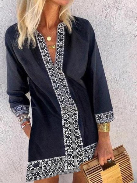 Tribal Printed Three Quarter V Neck Loosen Long sleeve Woven Dress, Deep blue, Mini Dresses
Tribal Printed Three Quarter V Neck Loosen Long sleeve Woven Dress, Deep blue, Mini Dresses