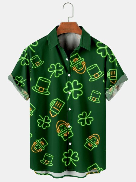 Mens St Patrick’s Day Shamrock Print Casual Breathable Short Sleeve Hawaiian Shirts, Green, Men's Floral shirt
Mens St Patrick’s Day Shamrock Print Casual Breathable Short Sleeve Hawaiian Shirts, Green, Men's Floral shirt
