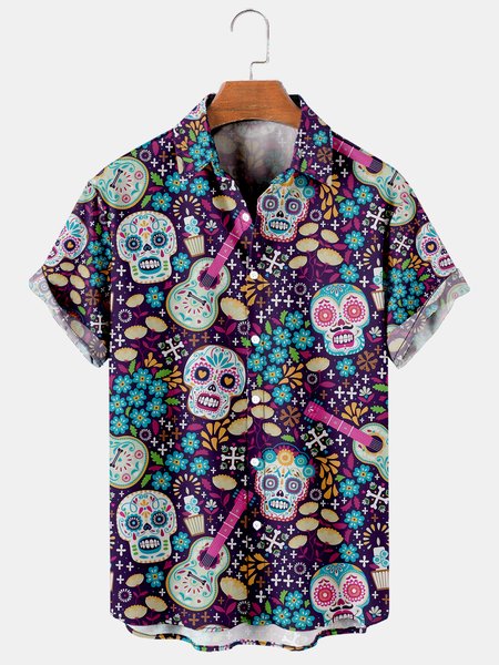 Casual Music Collection Skull Guitar Floral Pattern Lapel Short Sleeve Shirt Print Top, Purple, Men's Floral shirt
Casual Music Collection Skull Guitar Floral Pattern Lapel Short Sleeve Shirt Print Top, Purple, Men's Floral shirt