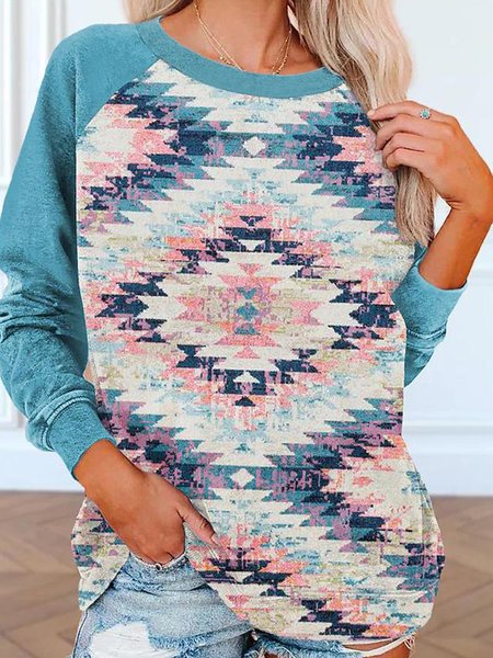 Cotton Blends Geometric Raglan Sleeve Loosen Tribal Boho Shirts & Tops, Blue, T-Shirts
Cotton Blends Geometric Raglan Sleeve Loosen Tribal Boho Shirts & Tops, Blue, T-Shirts