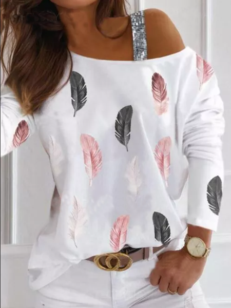 Color feather diagonal collar silver webbing long-sleeved top Sexy Shirts & Tops, White, Long sleeve tops
Color feather diagonal collar silver webbing long-sleeved top Sexy Shirts & Tops, White, Long sleeve tops