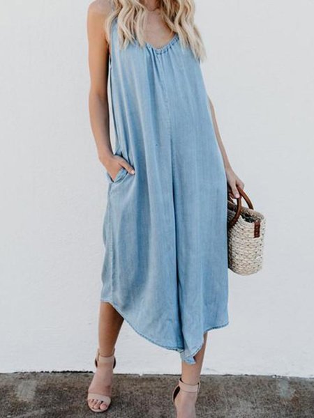 Casual Pockets Spaghetti Strap Backless V-neck Plus Size Blue Wide Leg Jumpsuit, Jumpsuits&Rompers
Casual Pockets Spaghetti Strap Backless V-neck Plus Size Blue Wide Leg Jumpsuit, Jumpsuits&Rompers