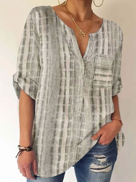 Vacation Striped Print Loose Casual Long Sleeve Blouse Shirts, Gray, Blouses & Shirts
Vacation Striped Print Loose Casual Long Sleeve Blouse Shirts, Gray, Blouses & Shirts