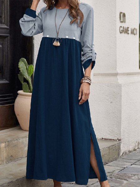 Loosen Casual Buttoned Ruched Dresses, Blue, Casual Dresses 
Loosen Casual Buttoned Ruched Dresses, Blue, Casual Dresses