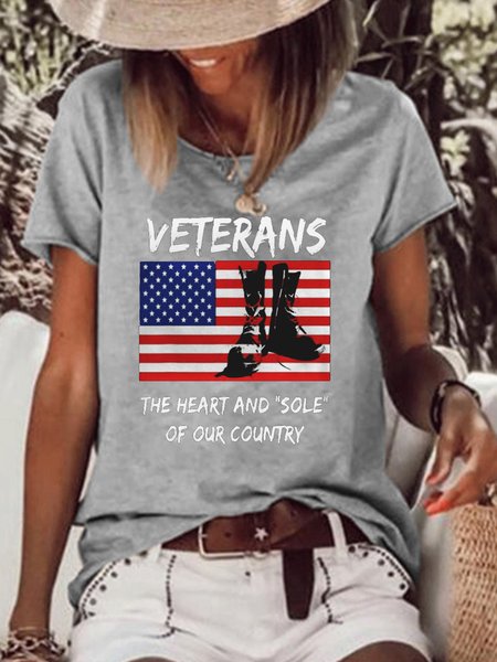 Veterans Casual Short sleeve tops, Gray, T-shirts