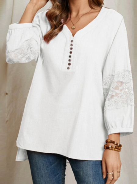 Solid Lace Stitch Button V-neck Long Sleeve Blouse Women Plain Casual Shirts & Tops, White, Shirts & Blouses
Solid Lace Stitch Button V-neck Long Sleeve Blouse Women Plain Casual Shirts & Tops, White, Shirts & Blouses