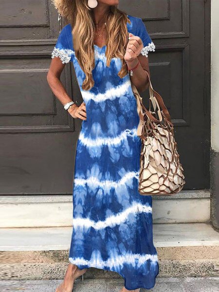 Ombre Short Sleeve Lace V Neck Plus Size Casual Dresses, Blue, Maxi Dresses
Ombre Short Sleeve Lace V Neck Plus Size Casual Dresses, Blue, Maxi Dresses