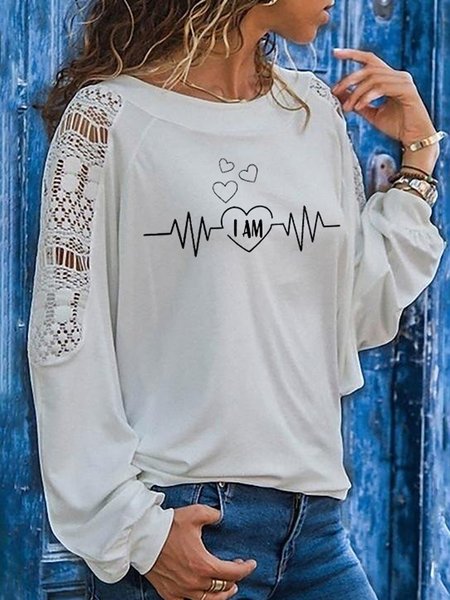 Letter Heart Casual Crew Neck Cotton Blends Raglan Sleeve Shirts & Tops, White, T-Shirts
Letter Heart Casual Crew Neck Cotton Blends Raglan Sleeve Shirts & Tops, White, T-Shirts
