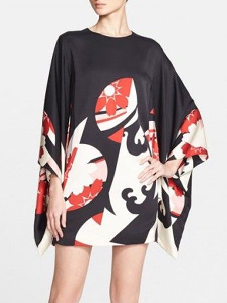 Crew Neck Vacation Daily Dress, Black, Mini Dresses