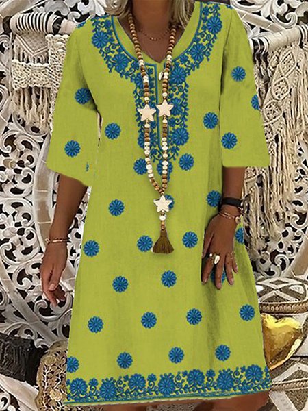 Vacation Floral Loosen Dresses, Flower, Mini Dresses