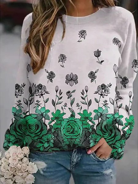 Resort Green Floral Crew Neck Long Sleeve Casual Hoodie, Aqua, Long sleeve tops
Resort Green Floral Crew Neck Long Sleeve Casual Hoodie, Aqua, Long sleeve tops