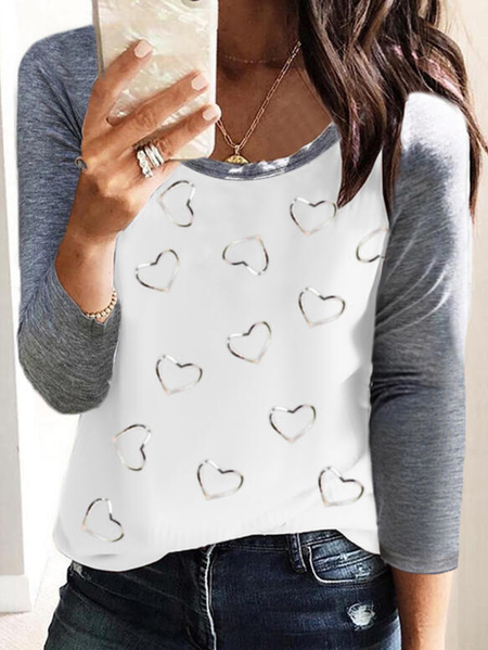Color Block Heart Print Round Neck Long Sleeves T-shirts, White, Long sleeve tops
Color Block Heart Print Round Neck Long Sleeves T-shirts, White, Long sleeve tops