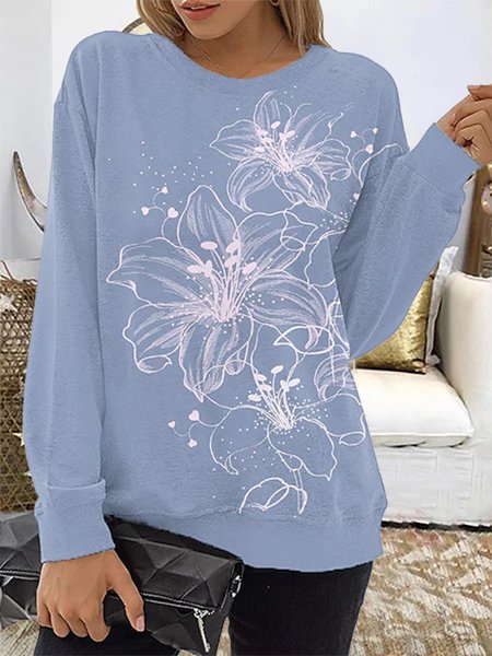 Floral Print Casual Vacation Round Neck Long Sleeve T-Shirts, Blue, Long sleeve tops
Floral Print Casual Vacation Round Neck Long Sleeve T-Shirts, Blue, Long sleeve tops