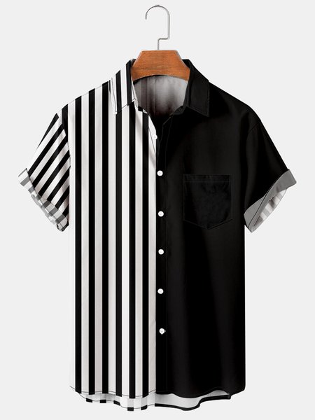 Mens Striped Print Casual Breathable Chest Pocket Short Sleeve Hawaiian Shirts, Black, Men's Floral shirt
Mens Striped Print Casual Breathable Chest Pocket Short Sleeve Hawaiian Shirts, Black, Men's Floral shirt