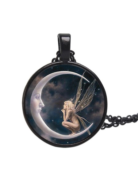 

JFN Time Gem Moon Angel Necklace, Black, Necklaces