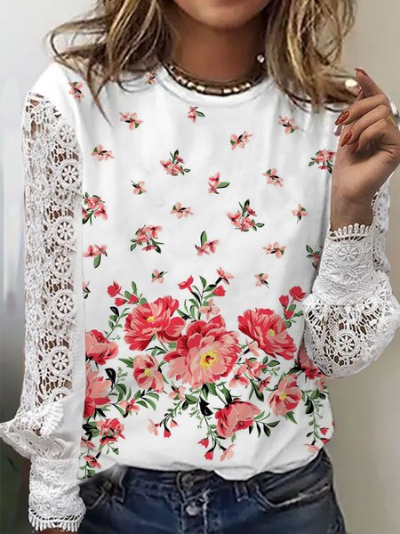 Long sleeve round neck geometric gradient flower lace ResortOmbre Loosen Shirts & Tops, White, Tops
Long sleeve round neck geometric gradient flower lace ResortOmbre Loosen Shirts & Tops, White, Tops