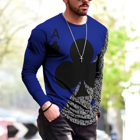 Sports and leisure playing cards left and right colorblock digital printing pullover T-shirt, Color3, T-shirt
Sports and leisure playing cards left and right colorblock digital printing pullover T-shirt, Color3, T-shirt