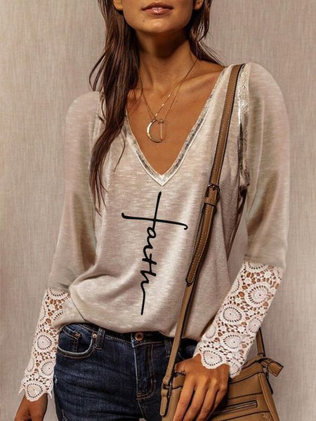 Long sleeve V-neck plain letter printed lace Resort Letter Casual Shirts & Tops Plus Size Gliter Sequins, Khaki, Long sleeve tops
Long sleeve V-neck plain letter printed lace Resort Letter Casual Shirts & Tops Plus Size Gliter Sequins, Khaki, Long sleeve tops