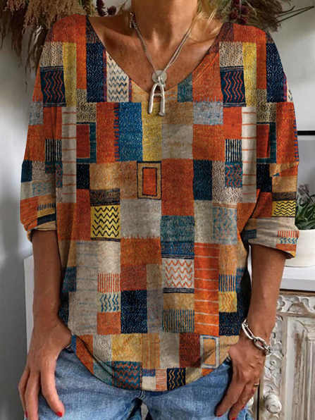 JFN V Neck Abstract Geometric Casual T-Shirt/Tee, Multicolor, Long sleeve tops
JFN V Neck Abstract Geometric Casual T-Shirt/Tee, Multicolor, Long sleeve tops