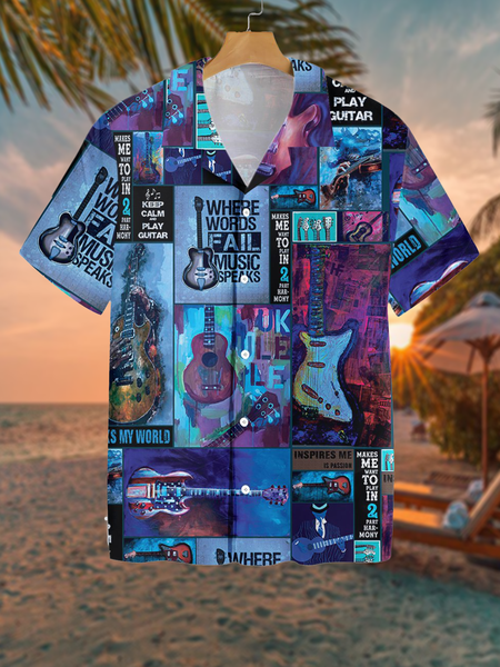 Holiday Casual Music Elements Guitar Gradient and Text Pattern Hawaiian Print Shirt Top, Multicolor, Men's Floral shirt
Holiday Casual Music Elements Guitar Gradient and Text Pattern Hawaiian Print Shirt Top, Multicolor, Men's Floral shirt