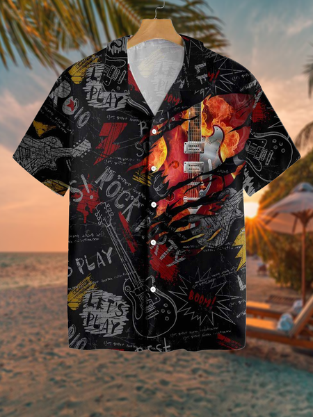 Holiday Casual Music Element Gradient Rock Guitar Pattern Hawaiian Print Shirt Top, Black, Men's Floral shirt
Holiday Casual Music Element Gradient Rock Guitar Pattern Hawaiian Print Shirt Top, Black, Men's Floral shirt