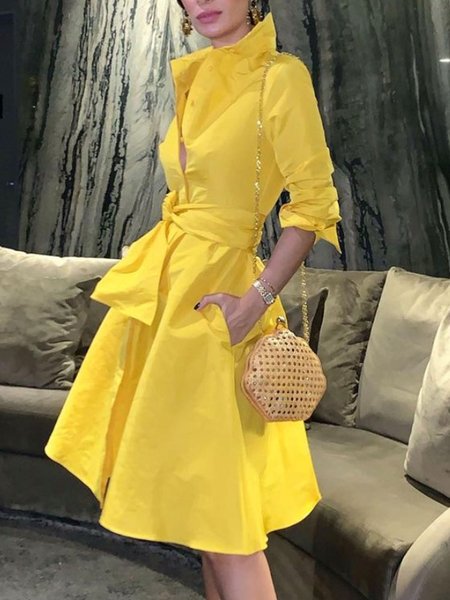Shirt Collar Plain Regular Fit Mini Dress, Yellow, Midi Dresses
Shirt Collar Plain Regular Fit Mini Dress, Yellow, Midi Dresses