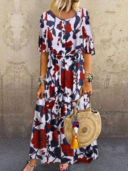 Floral Loosen Romantic Crew Neck Long Short sleeve Woven Dress, Flower, Maxi Dresses
Floral Loosen Romantic Crew Neck Long Short sleeve Woven Dress, Flower, Maxi Dresses