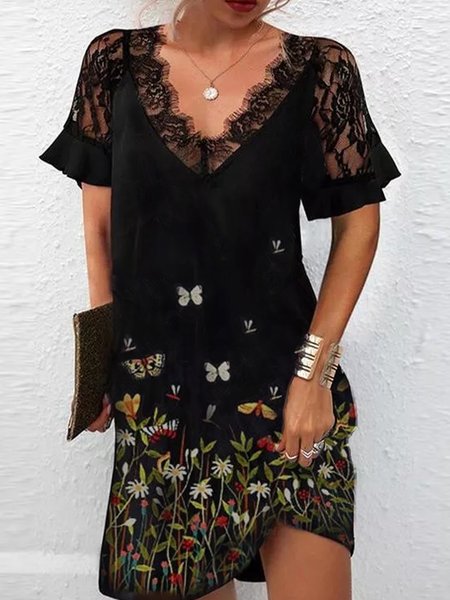 Lace Patchwork Floral Print Design New Designer Comfort Dress, Black, Floral Dresses
Lace Patchwork Floral Print Design New Designer Comfort Dress, Black, Floral Dresses