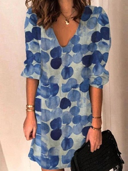 Geometric V Neck Casual Dresses, Blue, Casual Dresses 
Geometric V Neck Casual Dresses, Blue, Casual Dresses