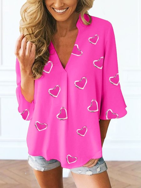 Heart Casual V Neck Three Quarter Loosen Shirts & Tops, Rose red, Blouses & Shirts
Heart Casual V Neck Three Quarter Loosen Shirts & Tops, Rose red, Blouses & Shirts