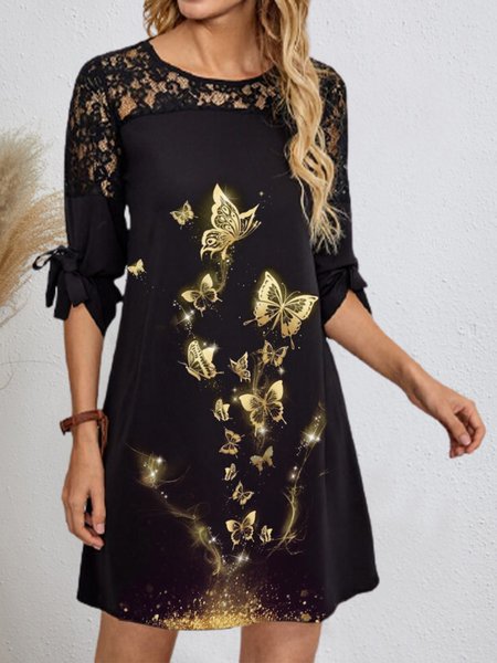 Butterfly Print Lace Panel Designer Spring New Comfort Dress, Black, Mini Dresses
Butterfly Print Lace Panel Designer Spring New Comfort Dress, Black, Mini Dresses