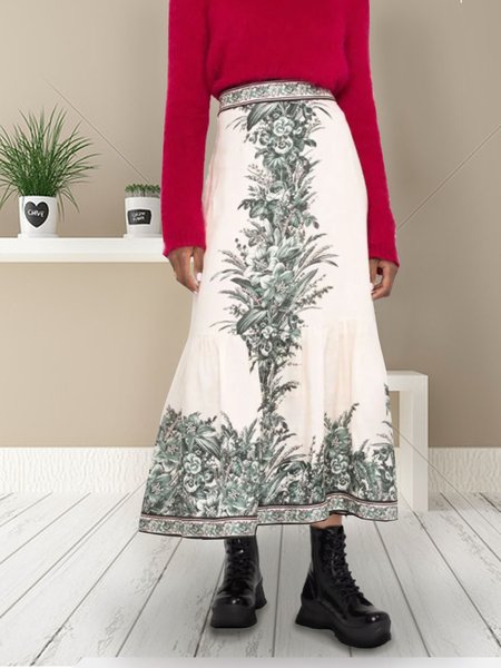 Loosen Floral Skirts, White, Skirts 
Loosen Floral Skirts, White, Skirts